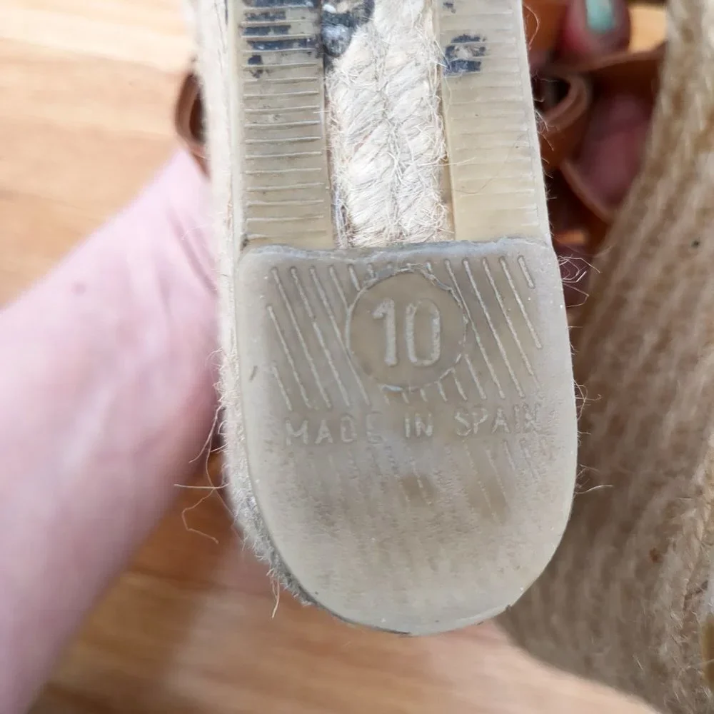 [SOLD] Coach Cognac Brown Leather Caged T-Strap Espadrille Wedge Strappy Sandals - Picture 10 of 16